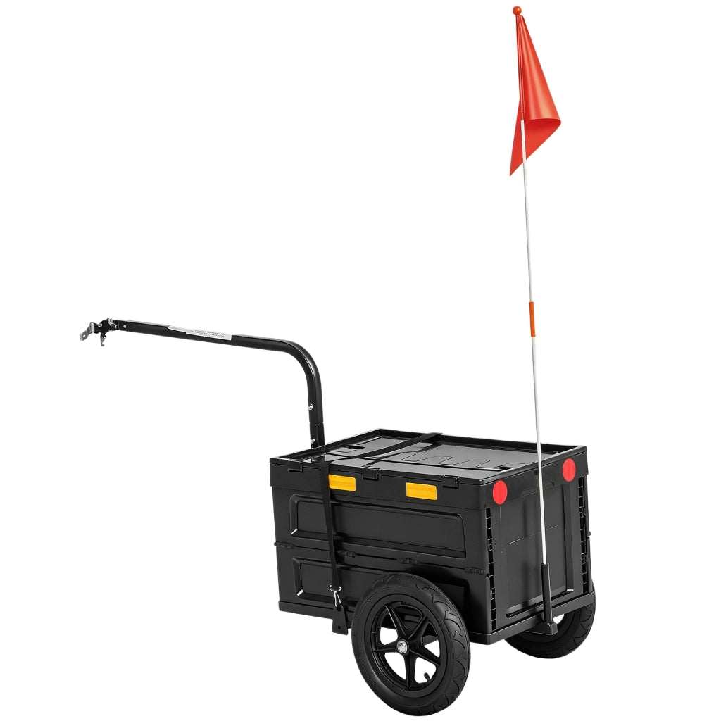 Rimorchio per Bicicletta Cargo Pieghevole ¨C Xylo ¨C Cassone Plastica 65L con Coperchio 145x51,5x72cm Nero