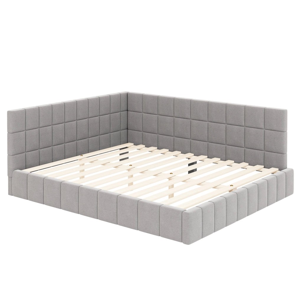 LETTO Imbottito 160x200 cm Tessuto Grigio con rete a doghe