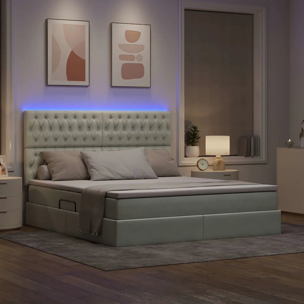 Letto con contenitore e LED Grigio chiaro 160 x 200 cm Velluto