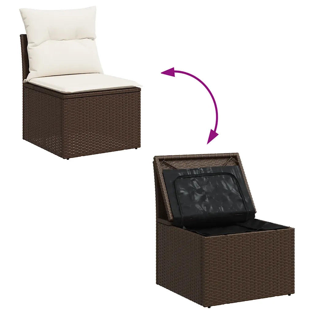 Set Divani da Giardino 11 pz con Cuscini Polyrattan Marrone 3326394