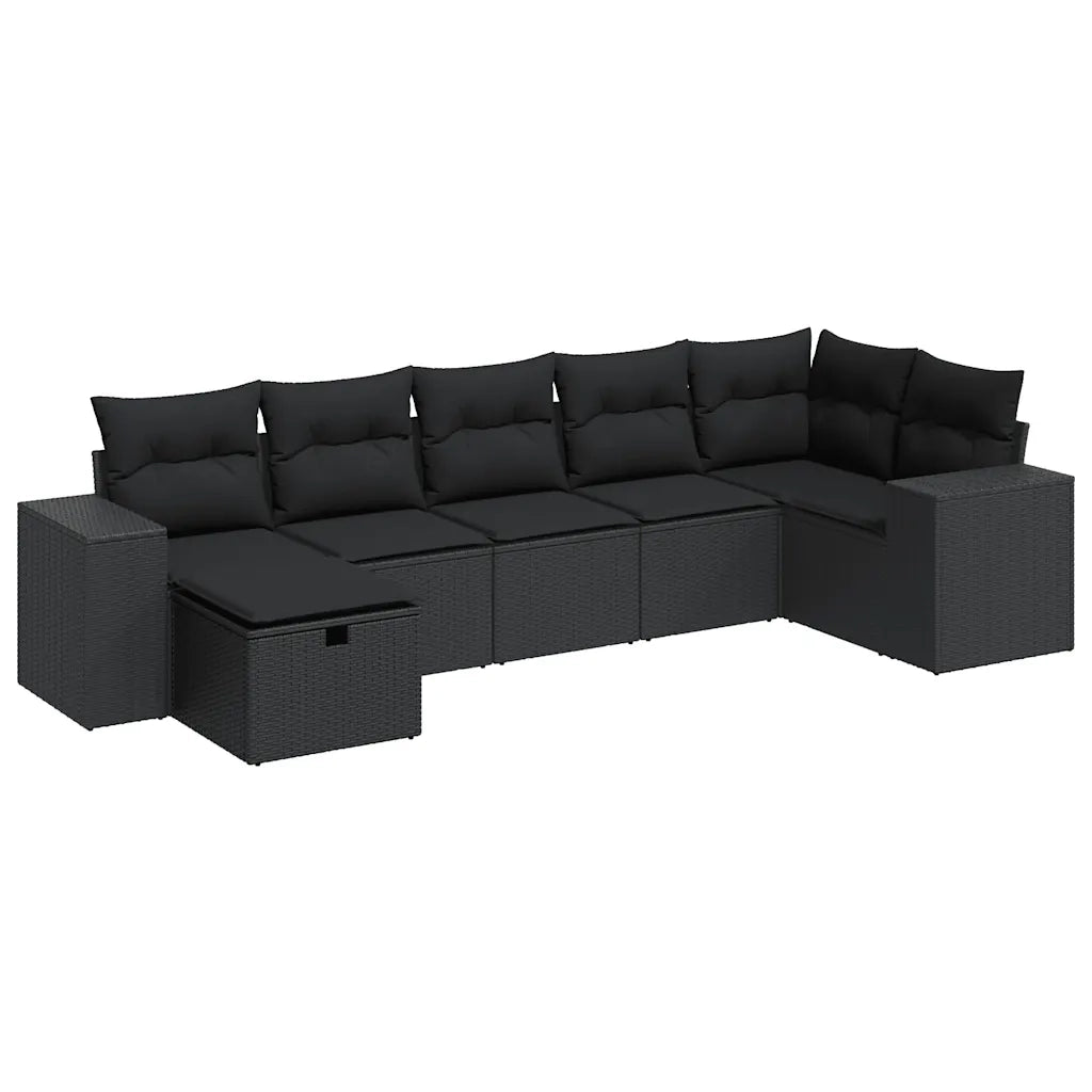 Set Divani da Giardino con Cuscini 7pz Nero Polyrattan 3325701