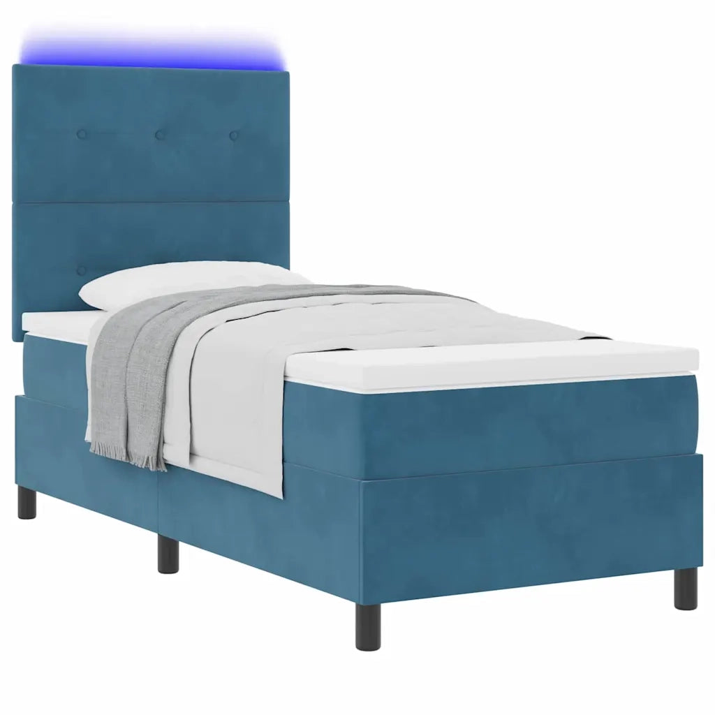 Letto a Sorgente LED con testiera Blu Scuro 90 x 190 cm Tessuto