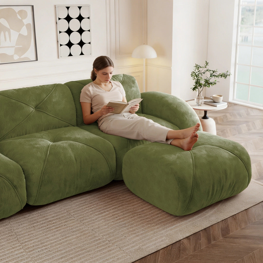 Sofa modulare a U 3 posti - Zephmum- 2 pouf inclusi tessuto comodo antiscivolo