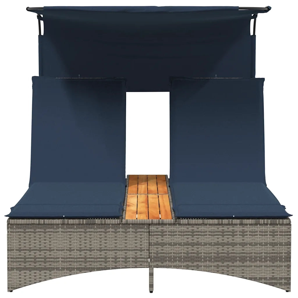 Lettino prendisole doppio con baldacchino e cuscini grigio in polyrattan 365624