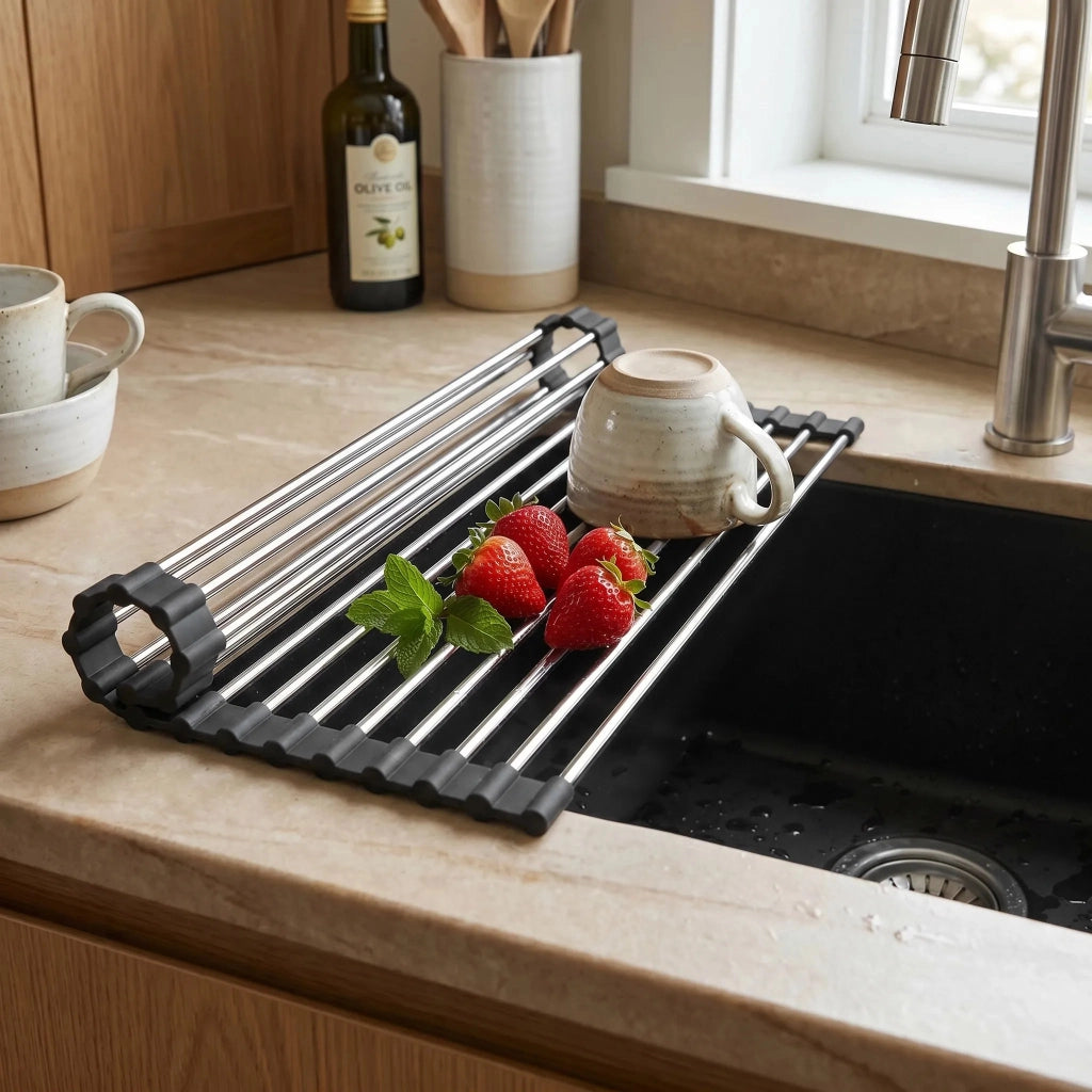 Scolapiatti Arrotolabile Per Lavello Rea P12298 Black