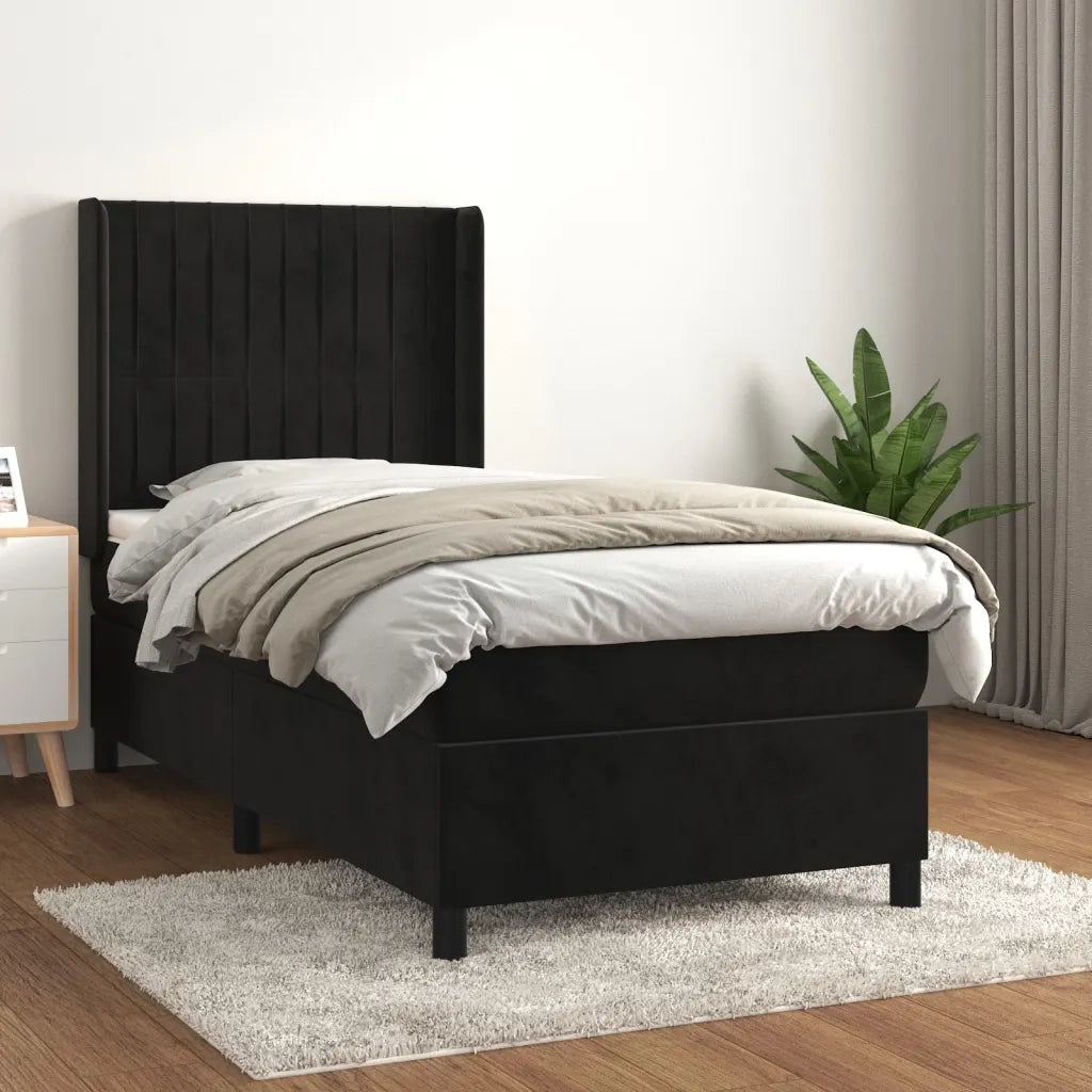 Giroletto a Molle con Materasso Nero 90x190 cm in Velluto 3132773