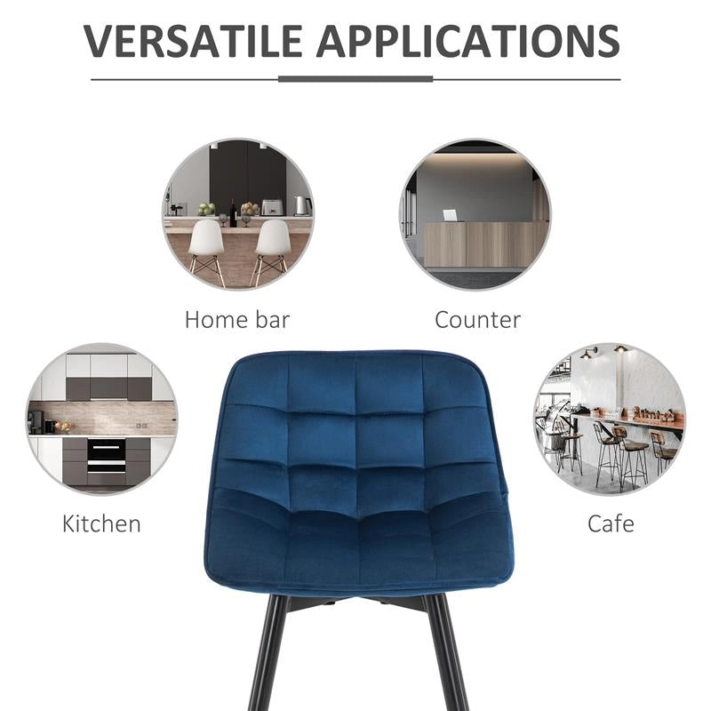 SET 2 SGABELLI DA BAR SEDIE IMBOTTITE STILE NORDICO VELLUTO BLU