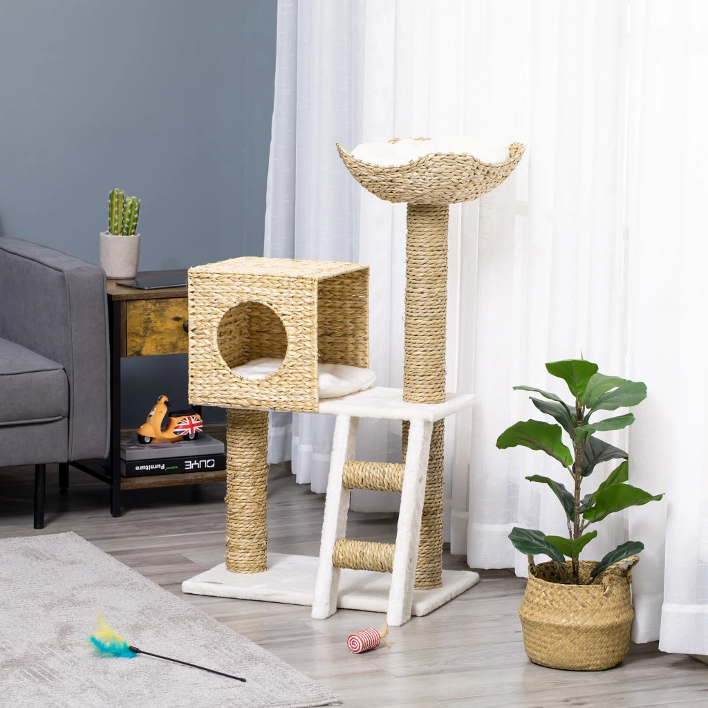 Albero per gatti con cuscini e scala ¨C zephmum ¨C grigio 100.5 cm