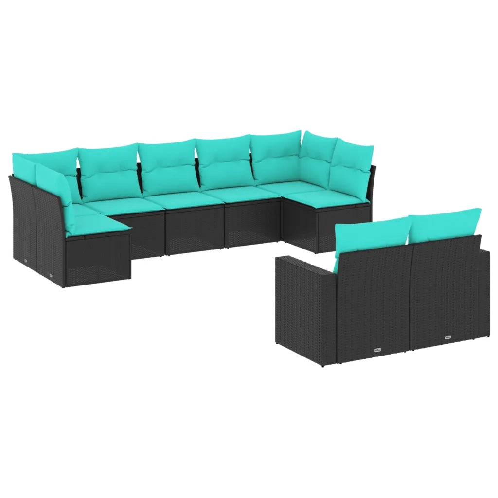 Set Divani da Giardino 9 pz con Cuscini Nero in Polyrattan 3219407