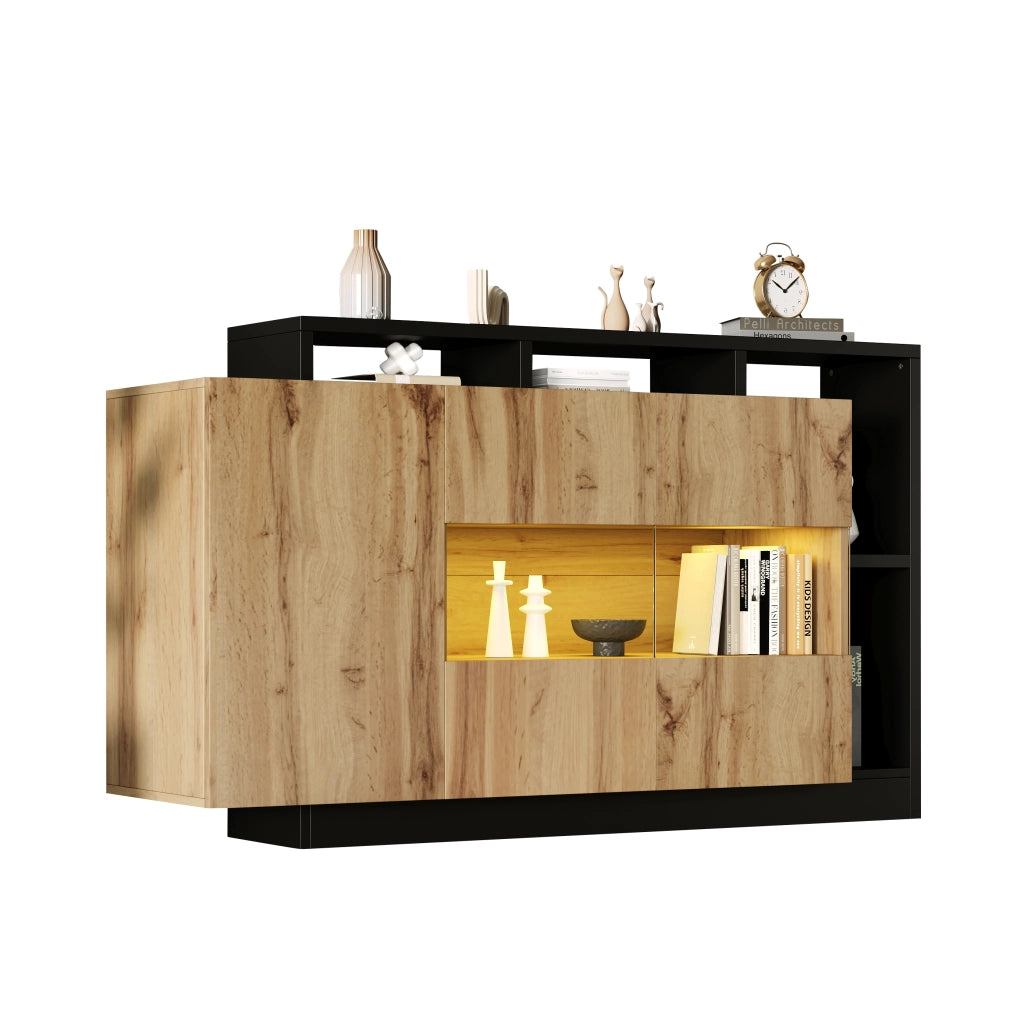 Credenza LED moderna - Zephmum - MDF legno naturale, controllo Bluetooth