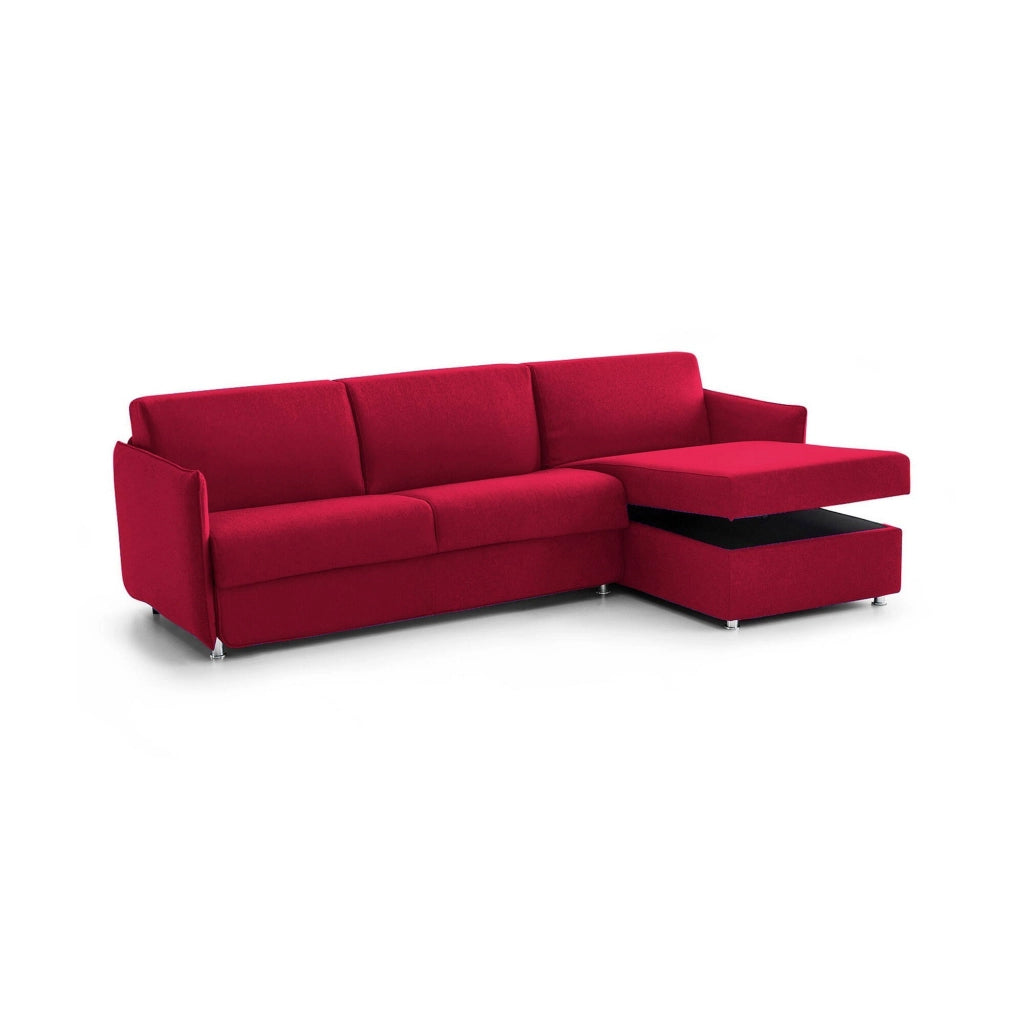 Sumirago, Divano Letto con Penisola Sfoderabile Made in Italy, 260x160 cm Rosso