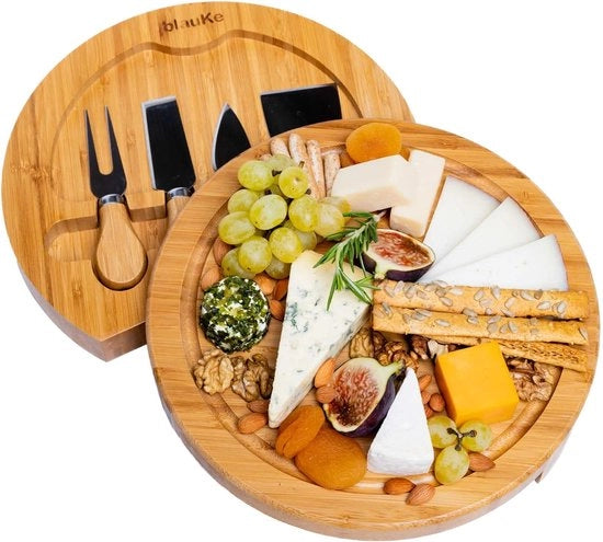 Tavolo da formaggio con set di utensili da formaggio - 25cm tavolo da servizio rotondo in legno per formaggio e antipasti - Tavolo da formaggio Charcuterie - Tavolo da servizio rotante in legno - Tavolo da formaggio rotante - Idea regalo