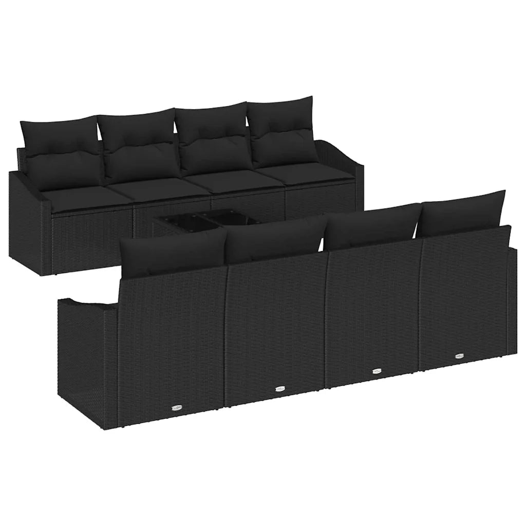 Set di divani con cuscino con cuscino 9 pcs Nero polyrattan