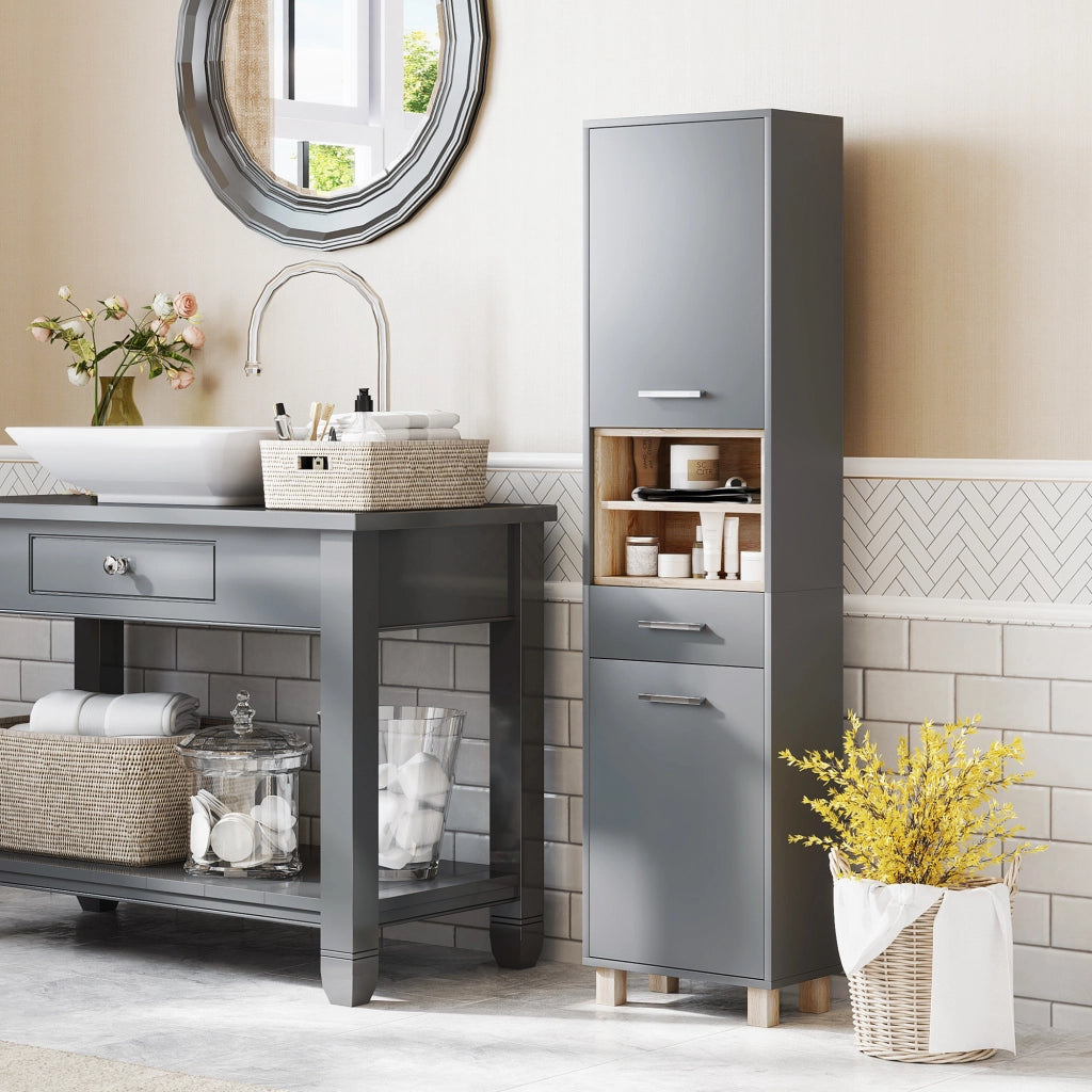 Colonna Bagno con Ante e Cassetto ¨C Minimal ¨C Grigio 60x30x