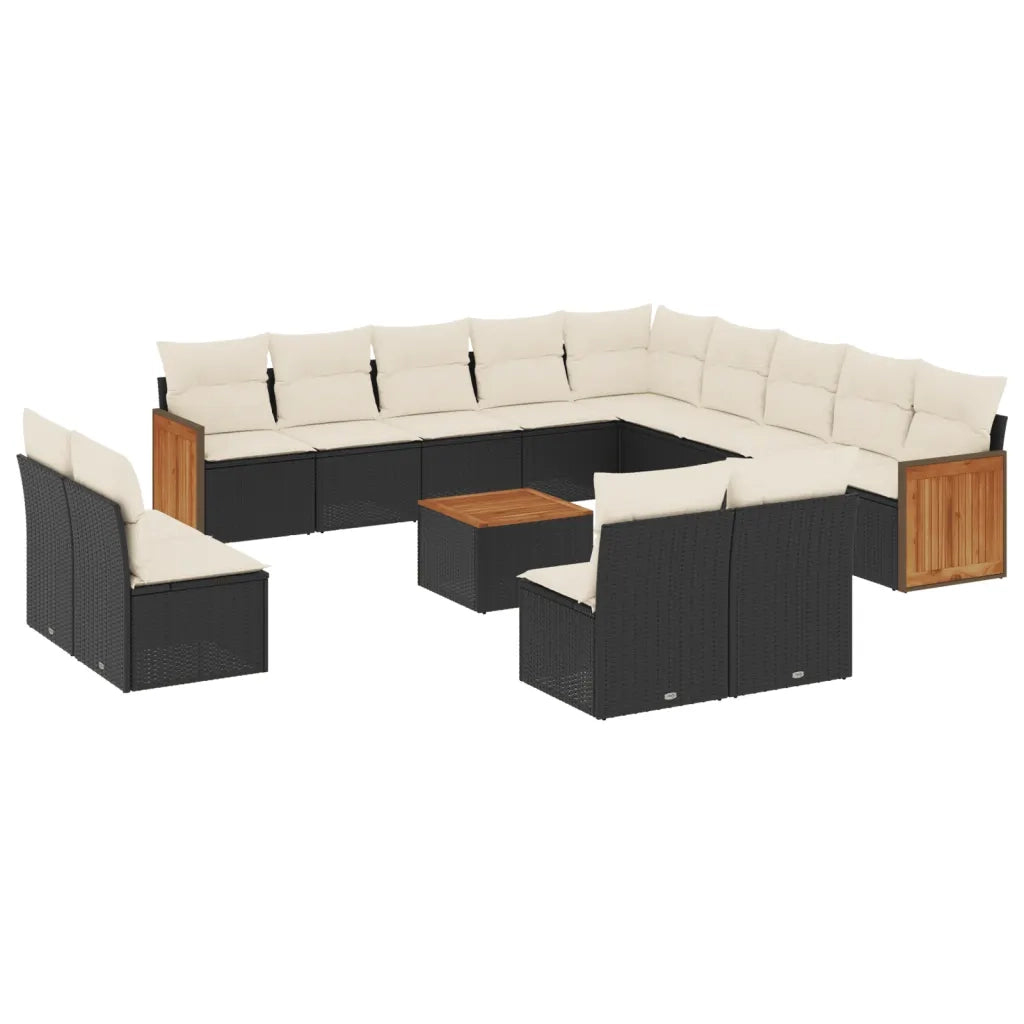Set Divani da Giardino 14pz con Cuscini in Polyrattan Nero 3228170