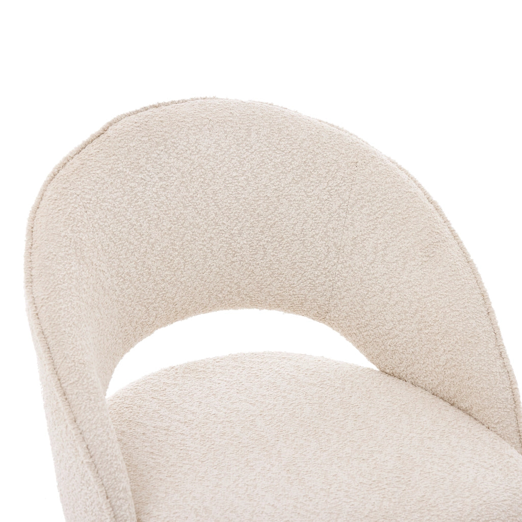 Set di 2 sedie da pranzo in bouclé beige e oro con gambe metalliche galvanizzate