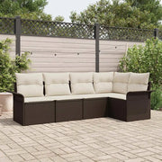 Set Divano da Giardino con cuscino 5 pcs Marrone polyrattan