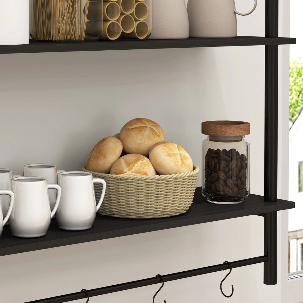 Scaffale a Parete 2 Livelli con 4 Ganci ¨C Minimal ¨C 80x24x65 cm Nero