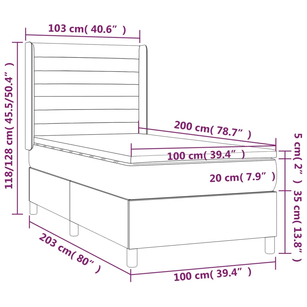 Letto a Molle con Materasso e LED Grigio Scuro 100x200 cm 3139608