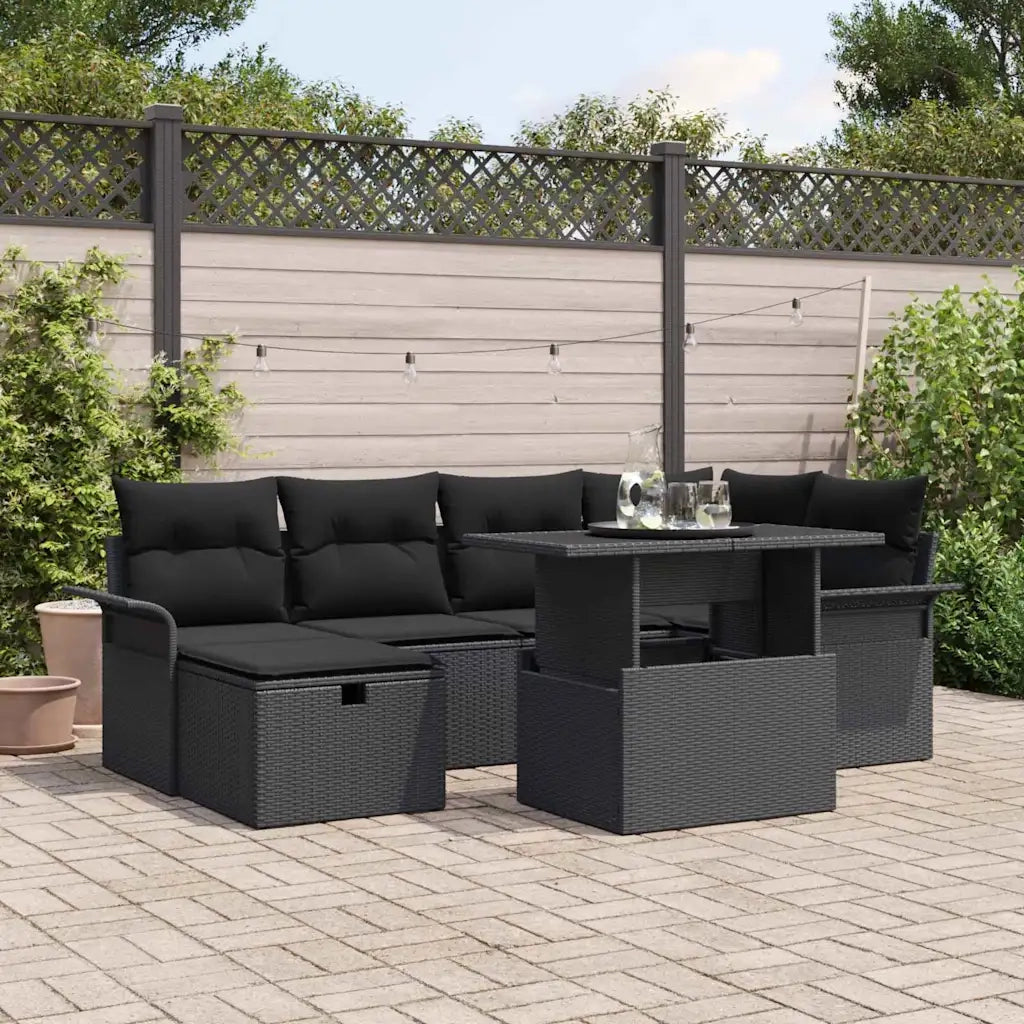 Set Divano da Giardino con cuscino 7 pcs Nero Poly Rattan 3361012