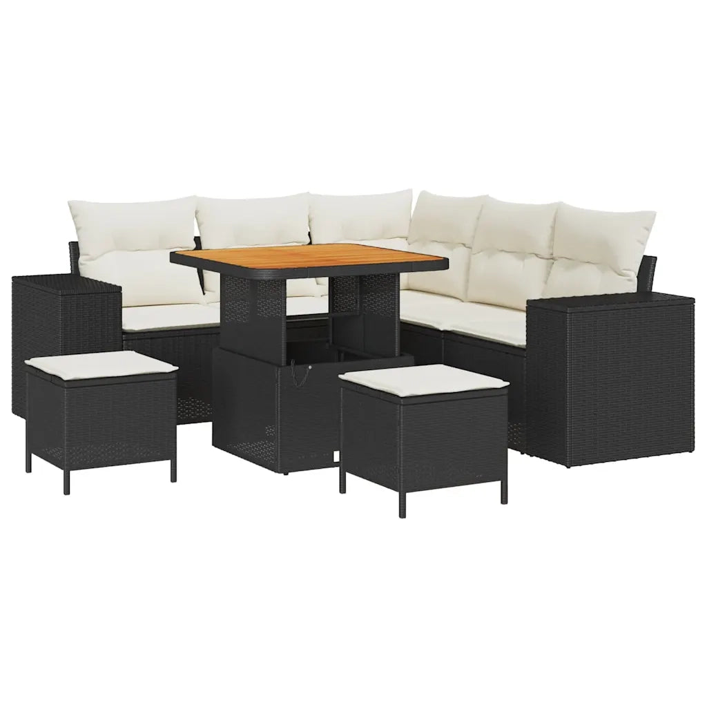 Set Divano da Giardino 8 pcs Nero e Crema polyrattan 3363950