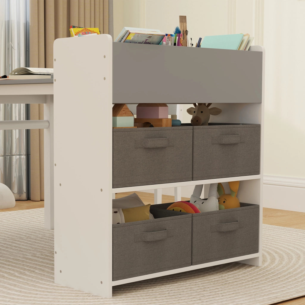 Set Sedie e Tavolo per Bambini ¨C Minimal ¨C Legno, Tessuto non Tessuto, Grigio e Bianco