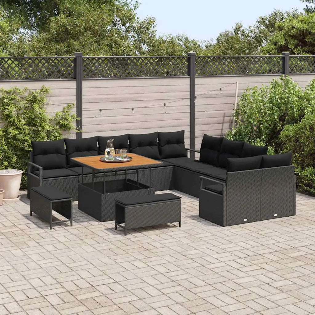 Set Divano da Giardino con cuscino 13 pcs Nero polyrattan 3362574