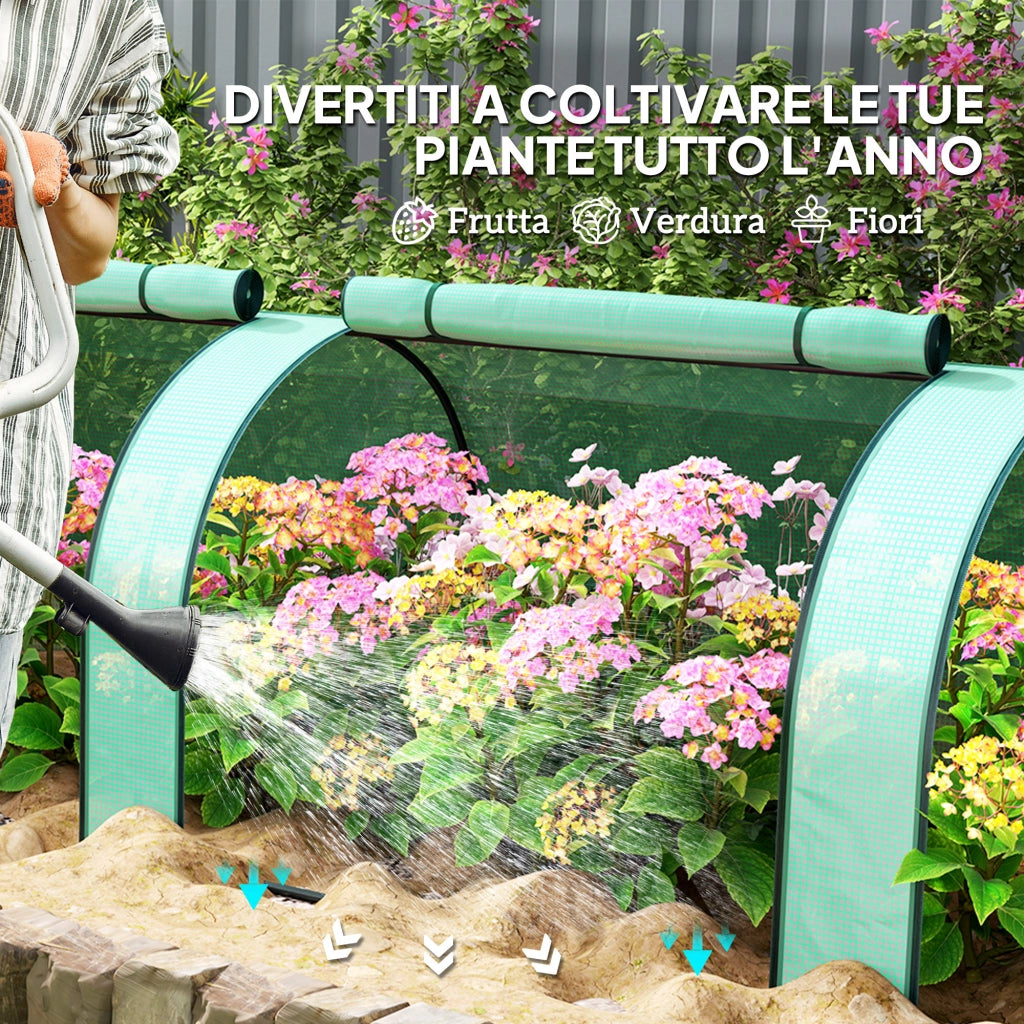 Serra Tunnel da Giardino ¨C Xylo ¨C Acciaio e Plastica PP Verde 3x1x0.8m