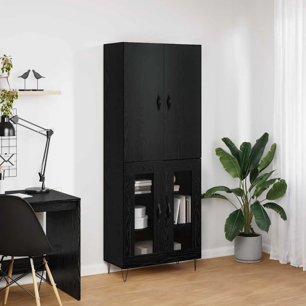 Credenza 2 pcs Rovere Nero Legno ingegnerizzato e vetro
