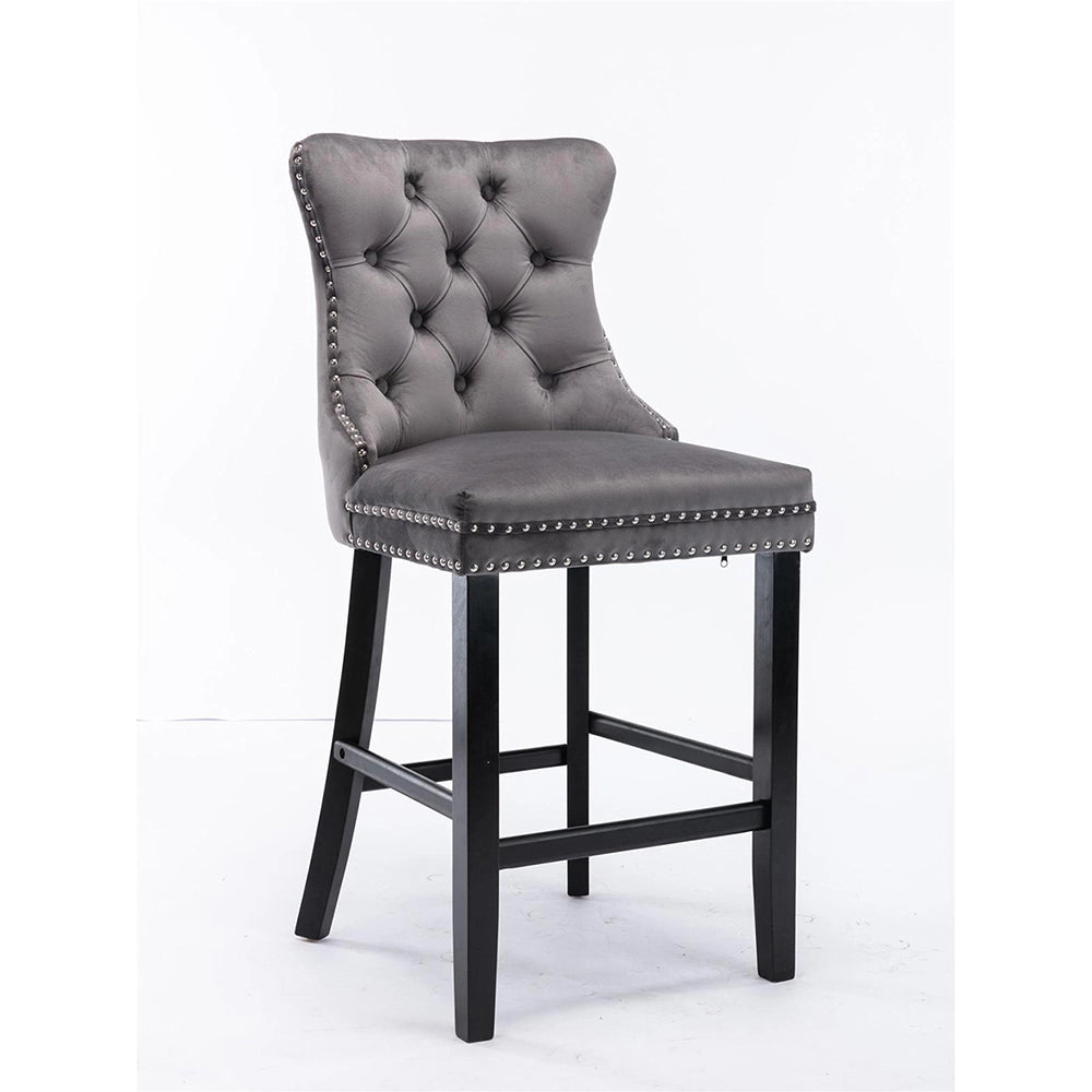 Set 2 sgabelli bar - Xylo - velluto grigio gambe legno con borchie
