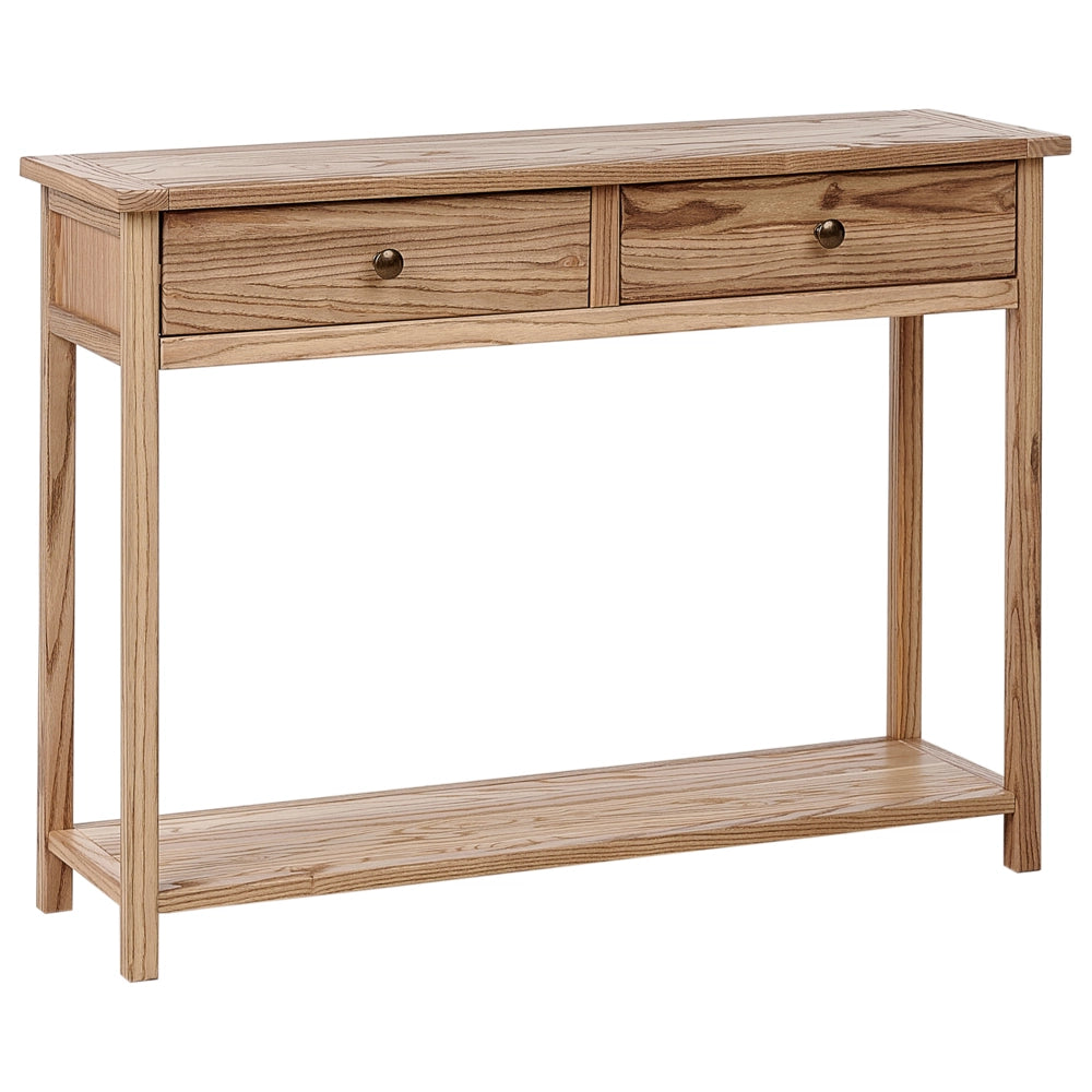 Consolle decorativa con 2 cassetti in legno chiaro stile rustico