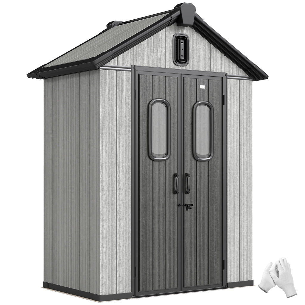 Capanno Giardino 160L x 98P x 217A cm, Plastica, Doppie Porte Bloccabili, Grigio