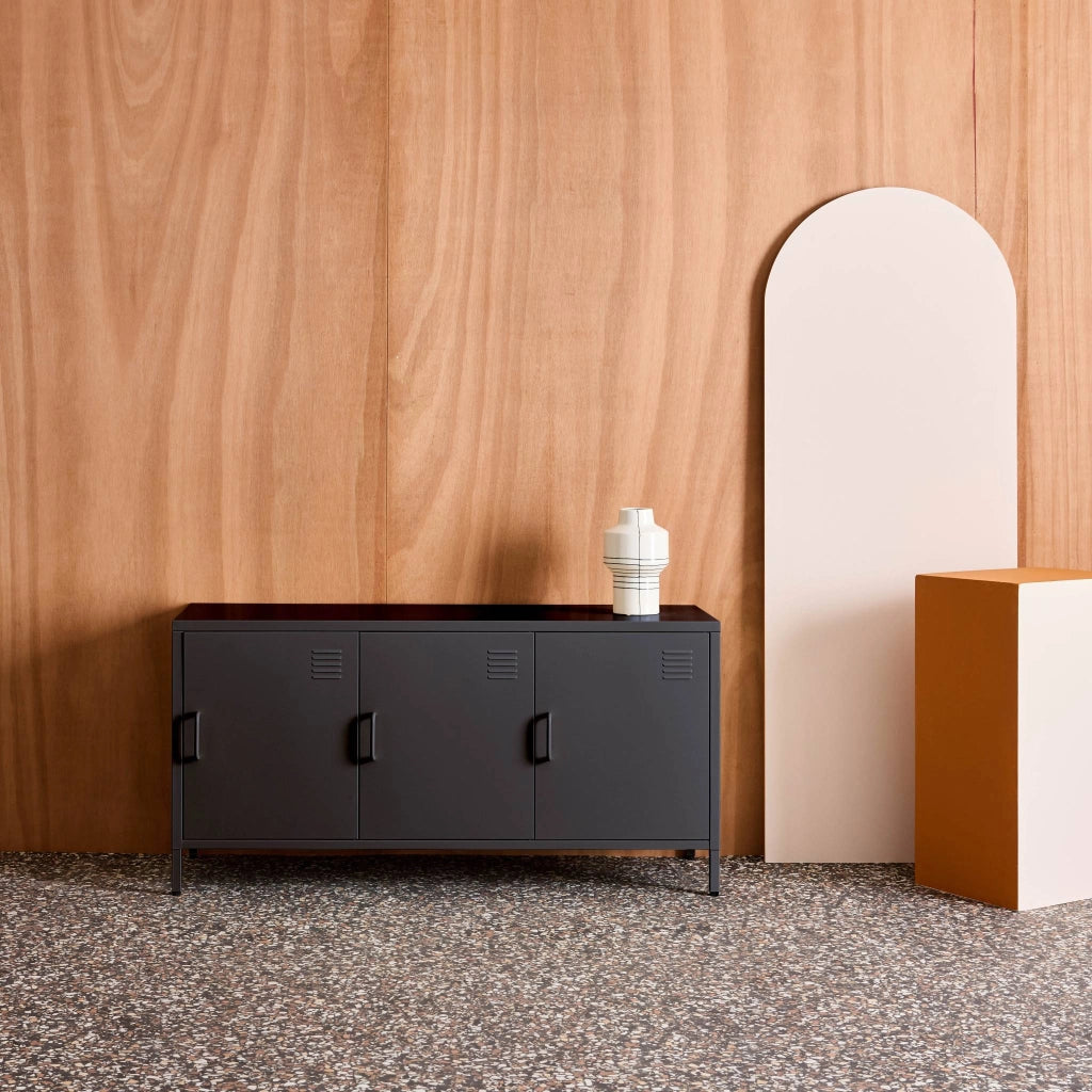 Mobile tv industriale in metallo 3 ante 120cm, nero