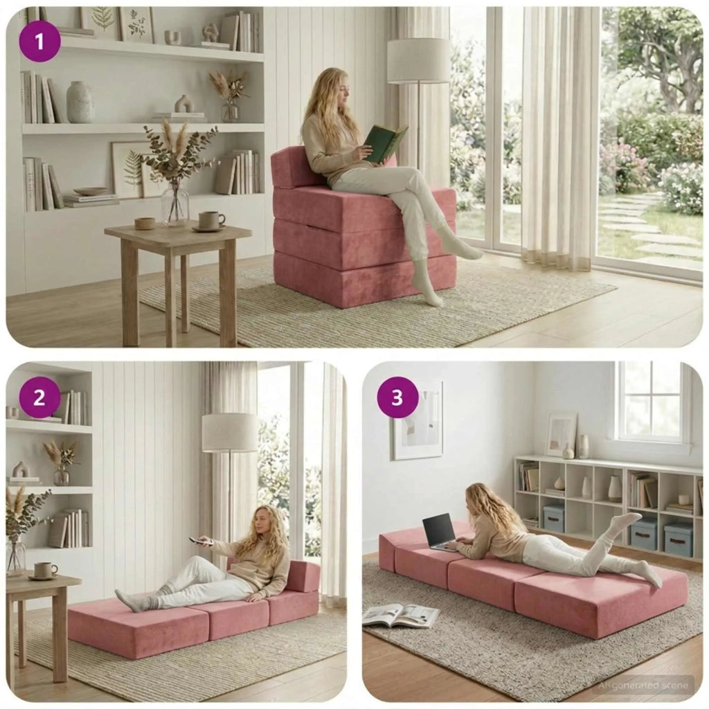Divano Letto Pieghevole Rosa 200 x 70 x 15 cm Velluto 900010