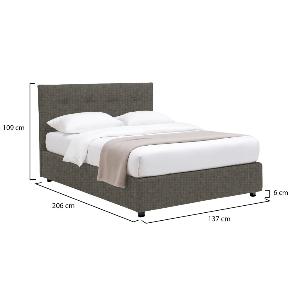 Luton, Letto Piazza e Mezza Sfoderabile Made in Italy, Grigio Tortora
