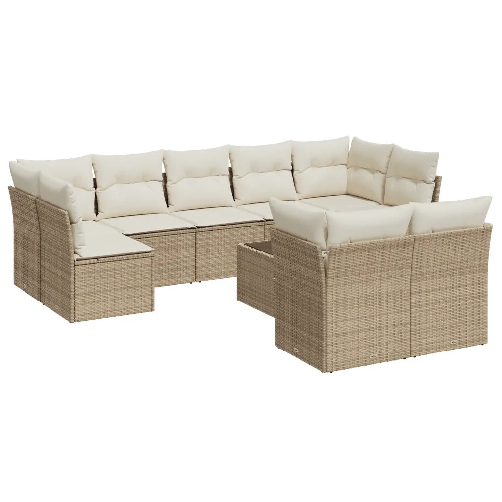 Set Divano da Giardino 10 pz con Cuscini Beige in Polyrattan 3218158