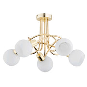 Plafoniera Eryka ottone 5 globi bianchi E14 Alfa 63186