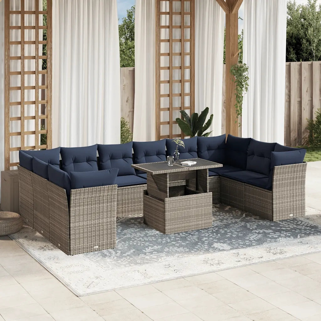 Set Divani da Giardino 11 pz con Cuscini Grigio in Polyrattan 3266861