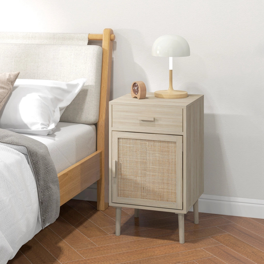 Comodini Camera da Letto ¨C Minimal ¨C Rattan Legno 2 Pezzi