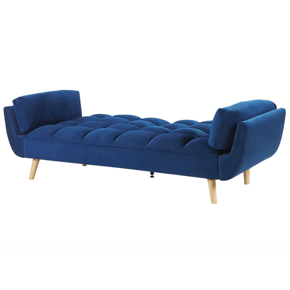 Divano Letto Tessuto Velluto Blu Navy Gambe In Legno A 3 Posti Imbottitura In Schiuma Imbottitura Biscuit Schienale Diviso
