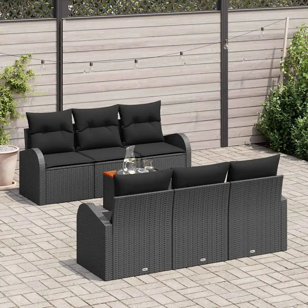 Set Divano da Giardino con cuscino 7 pcs Nero polyrattan 3347527