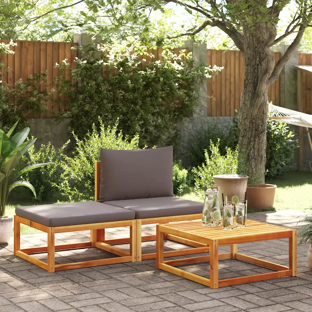 Set di divani da giardino 3 pz | Set Salotto da Giardino con cuscini in legno di acacia e rattan