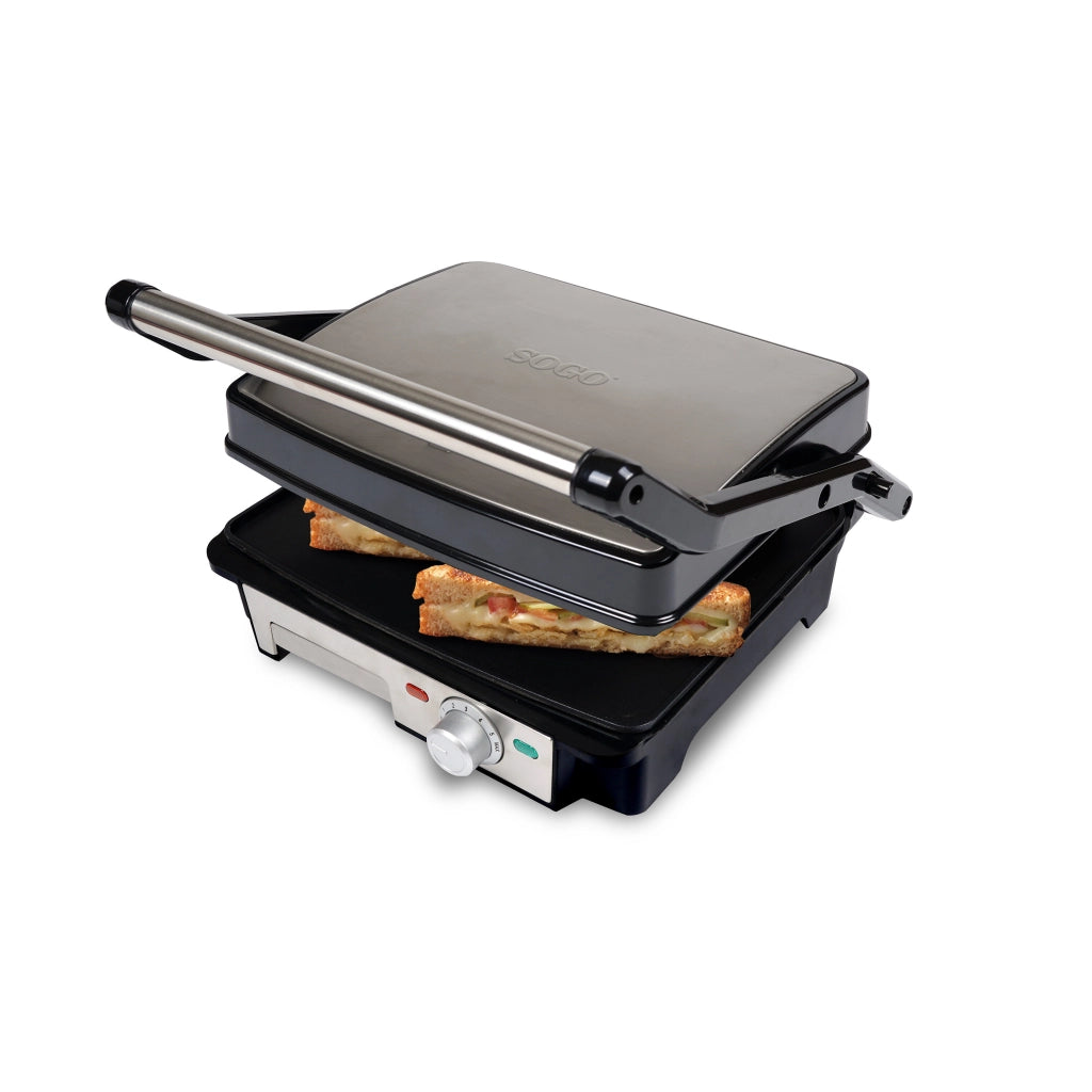 Piastra grill elettrica 2000W con tostiera 4 fette, apertura 180° acciaio inox antiaderente cucina - SOGO