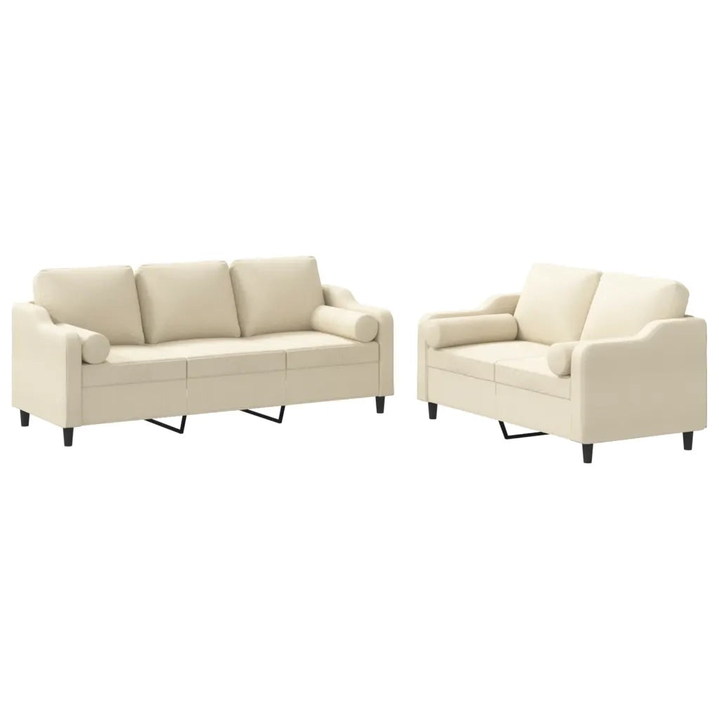 Set Divani 2 pz con Cuscini Crema in Tessuto