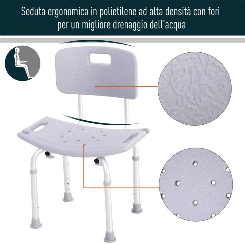 SEDIA DOCCIA IN ALLUMINIO E PLASTICA ALTEZZA REGOLABILE 8 LIVELLI