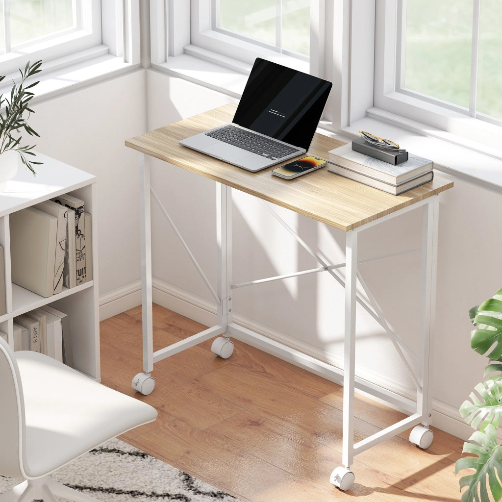 Scrivania pieghevole con ruote ¨C zephmum ¨C MDF acciaio naturale 80x50x75