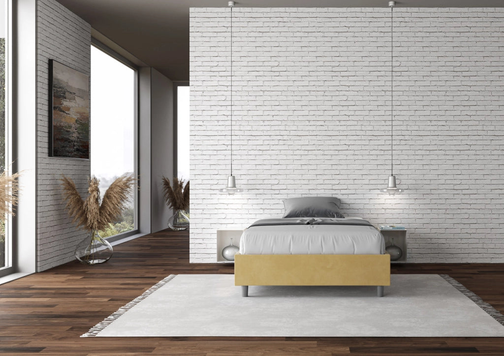 BS COM Letto singolo con rete imbottito 100x210 microfibra ocra