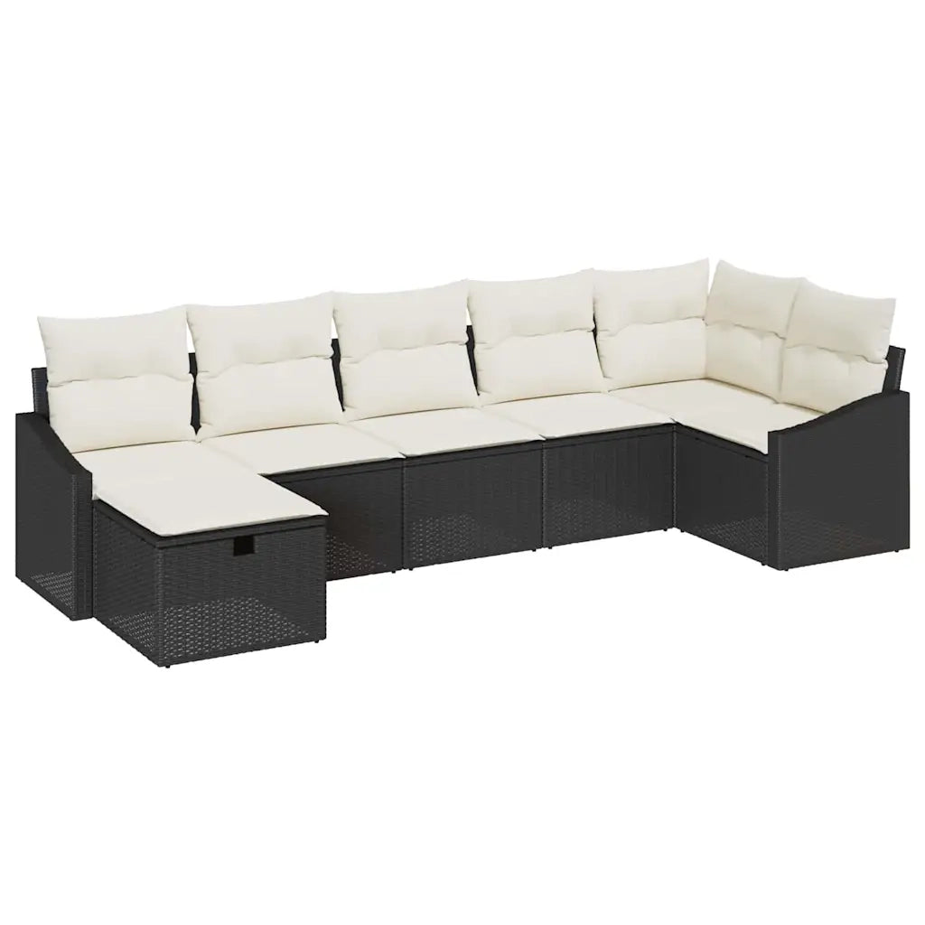 Set di divani con cuscino 7 pcs Nero polyrattan