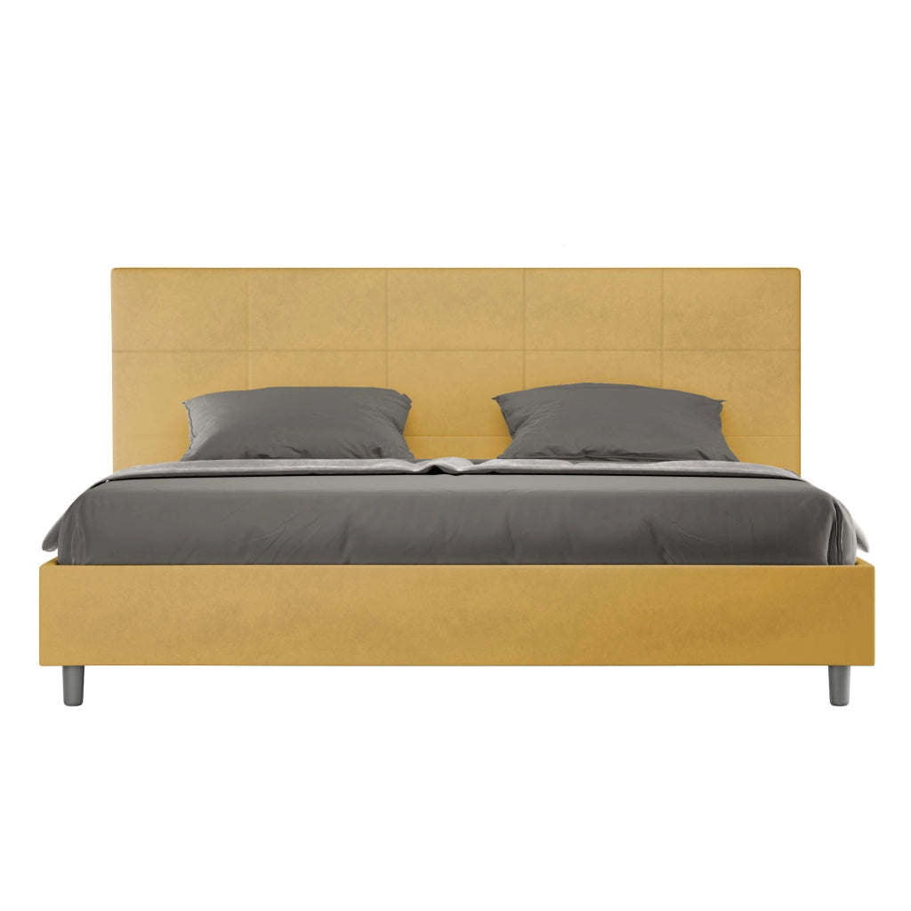 BS COM Letto matrimoniale king size contenitore imbottito 200x200 microfibra ocra