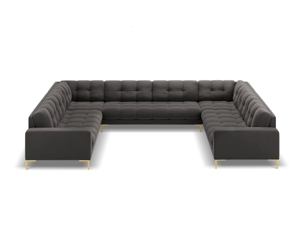 Cosmopolitan Design - Divano panoramico "Bali" 9 posti in velluto grigio scuro 